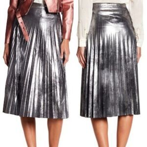 Romeo Juliet Couture Skirt Grunge Pleated Metallic Distressed‎ Silver Midi S